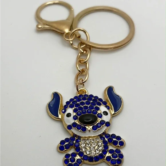 Disney Stitch Rhinestone Keychain Blue Crystal Character Bag Charm - Picture 2 of 2